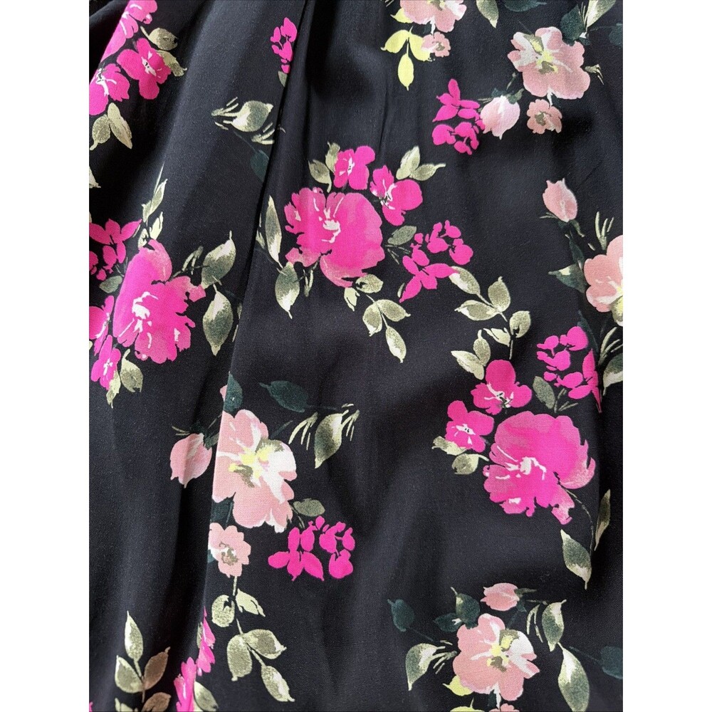 NWT Torrid Black Pink Floral Smock Midi Dress 2 Milkmaid Peasant Puff 3/4 Sleeve - Picture 2 of 16